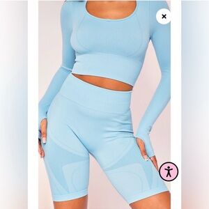 PRETTYLITTLETHING /Women’s SPORT BRIGHT BLUE SEAMLESS CONTRAST DETAIL SHORTS NWT